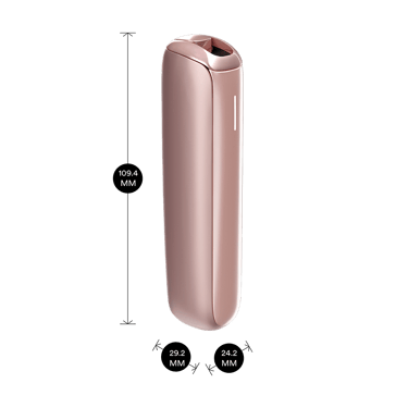 Ploom AURA Rose Gold dengan dimensi 10.94 cm tinggi, 2.92 cm lebar, dan 2.42 cm dalam, menyerlahkan reka bentuk padat dan moden.
