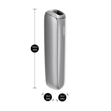 Ploom AURA Lunar Silver device with dimensions shown: 10.94 cm height, 2.92 cm width, and 2.42 cm depth.
