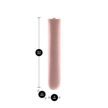 Panel hadapan Rose Gold Augmented Pattern Ploom AURA berukuran 9.65 × 3.30 × 1.80 cm, memperlihatkan keseimbangan bentuk dan proporsi elegan.