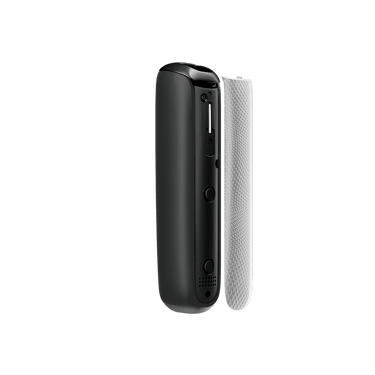 Lunar Silver Augmented Pattern Ploom AURA front panel shown from the side, detached from the device to emphasize shape and craftsmanship.