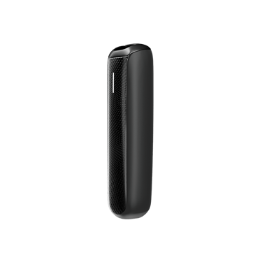 Side view of the Jet Black Augmented Pattern Ploom AURA front panel, showcasing clean lines, smooth edges, and a sophisticated, contemporary look.
