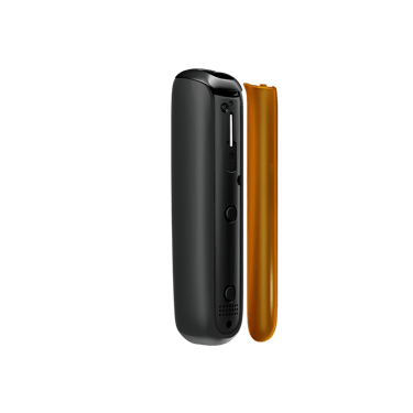 Side view of Mango Sorbet Ploom AURA front panel accessory, highlighting slim, vibrant, and detachable design for practical use.
