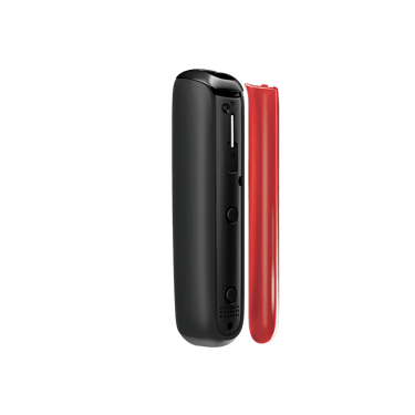 Panel hadapan Lava Red Ploom AURA terpisah, menunjukkan reka bentuk ergonomik dan ciri mudah ditukar untuk gaya peribadi.
