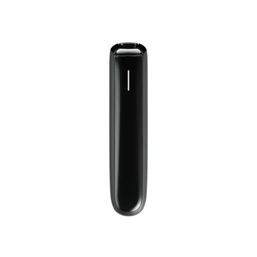 Front view of the Ploom AURA Jet Black device showcasing clean lines, compact size, and smooth modern finish.