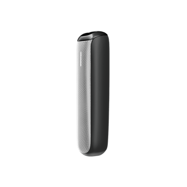 Side view of Ploom AURA front panel accessory in Lunar Silver Augmented Pattern, highlighting smooth edges, slim profile, and refined detailing.