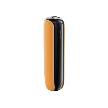 Ploom AURA Mango Sorbet Back Cover on device, showing bright, fun, easy-to-attach accessory that instantly upgrades your device style for daily use