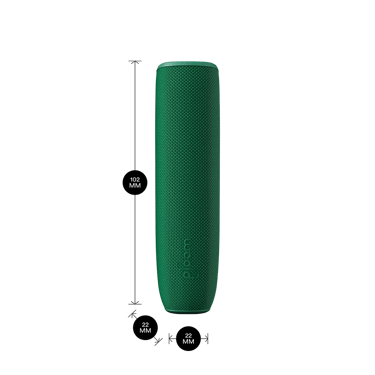 Ploom AURA dengan Amazon Green Back Cover dan dimensi 10.2×2.2×2.2 cm, menawarkan saiz kompak yang mesra gaya hidup.