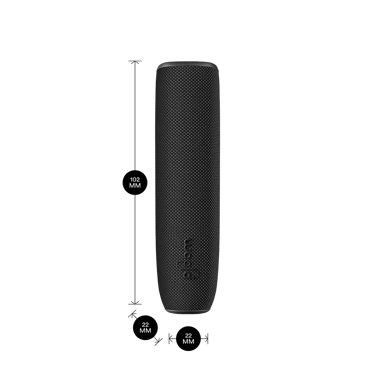 Ploom AURA device with Jet Black Back Cover and dimensions 10.2cm × 2.2cm × 2.2cm, combining precise fit with sleek styling
