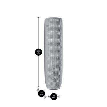 Ploom AURA device with Lunar Silver Back Cover and dimensions 10.2cm × 2.2cm × 2.2cm, designed to fit neatly into your daily lifestyle.
