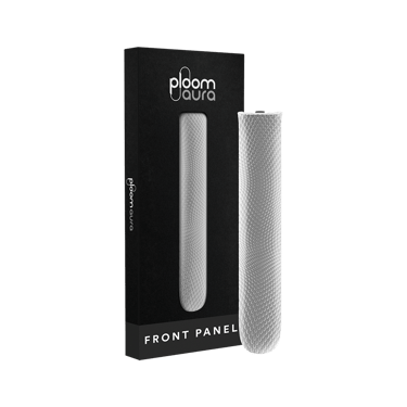 Ploom AURA Front Panel Lunar Silver Augmented Pattern pack, featuring a soft metallic tone and subtle pattern that suggests modern, refined style.