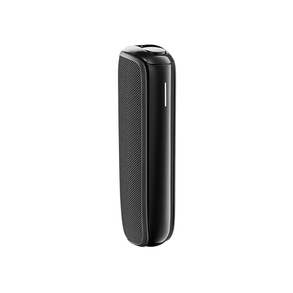 Jet Black Back Cover on Ploom AURA device, emphasizing sleek, minimalist styling that fits naturally into modern everyday life.
