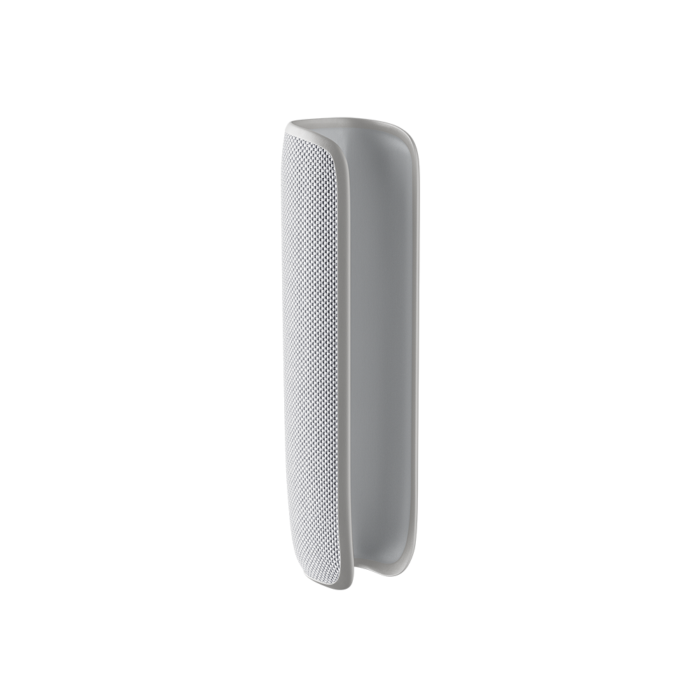 Lunar Silver Back Cover for Ploom AURA shown alone, highlighting a smooth metallic finish and refined design that feels calm, modern, and minimal.
