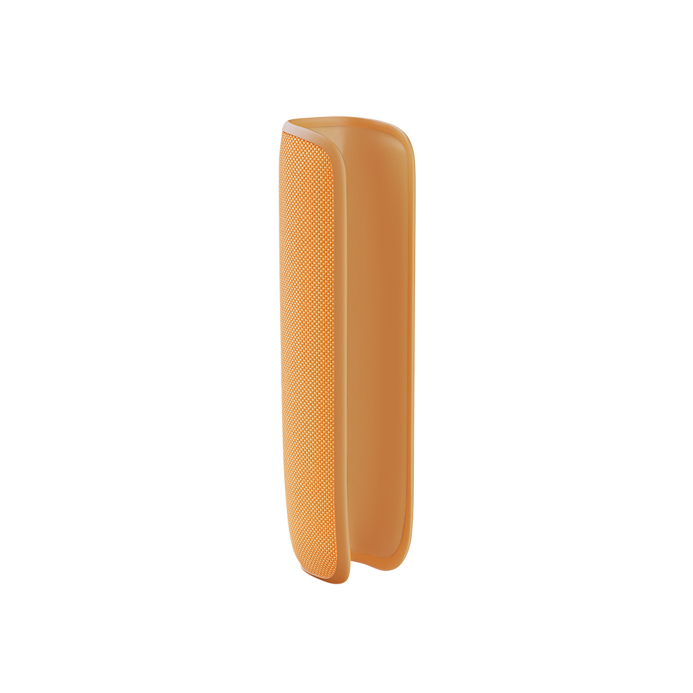 Penutup belakang Mango Sorbet untuk Ploom AURA dipaparkan tanpa peranti, menonjolkan warna terang berani dan reka bentuk kontemporari 
