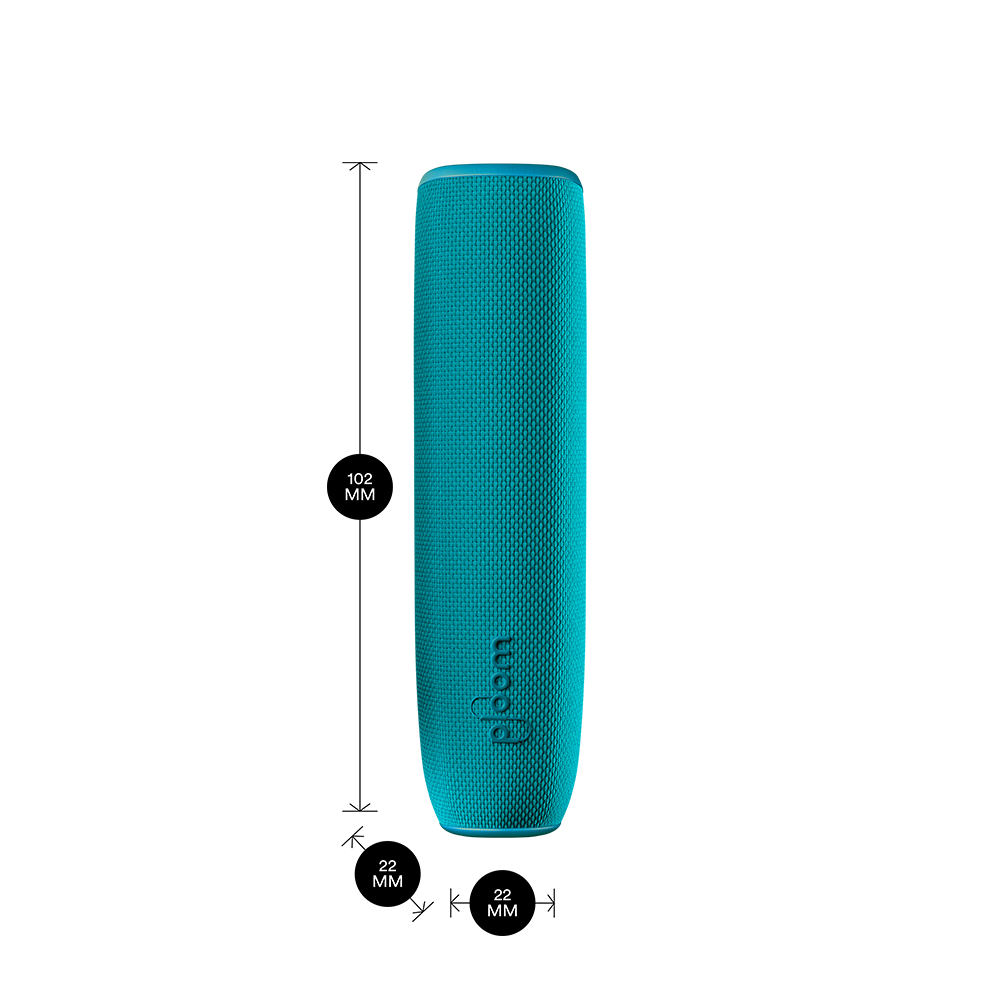 Ploom AURA  with Ocean Blue Back Cover in dimensions 10.2cm height x 2.2 cm width and 2.2 cm depth, signaling a  neat fit that supports everyday carry
