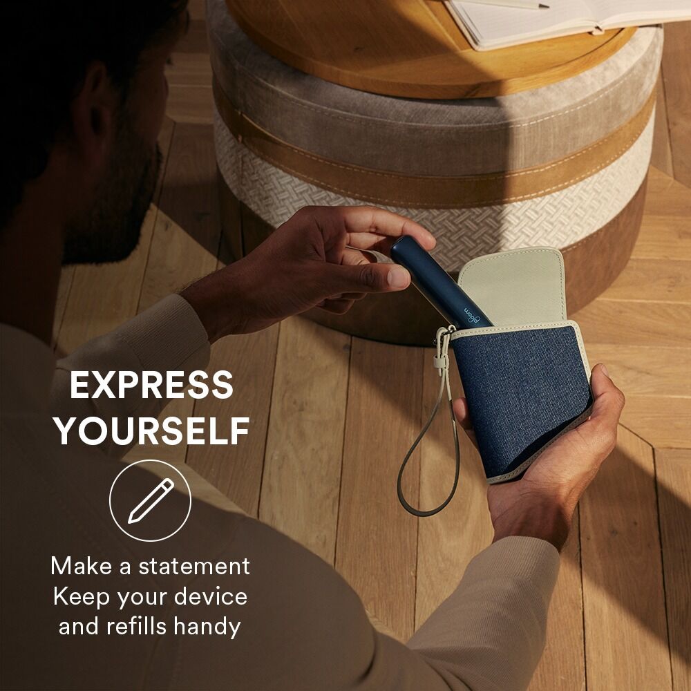 Ploom AURA Duo Carry Case Denim Leather Fusion: express yourself, keep-device-sticks-handy