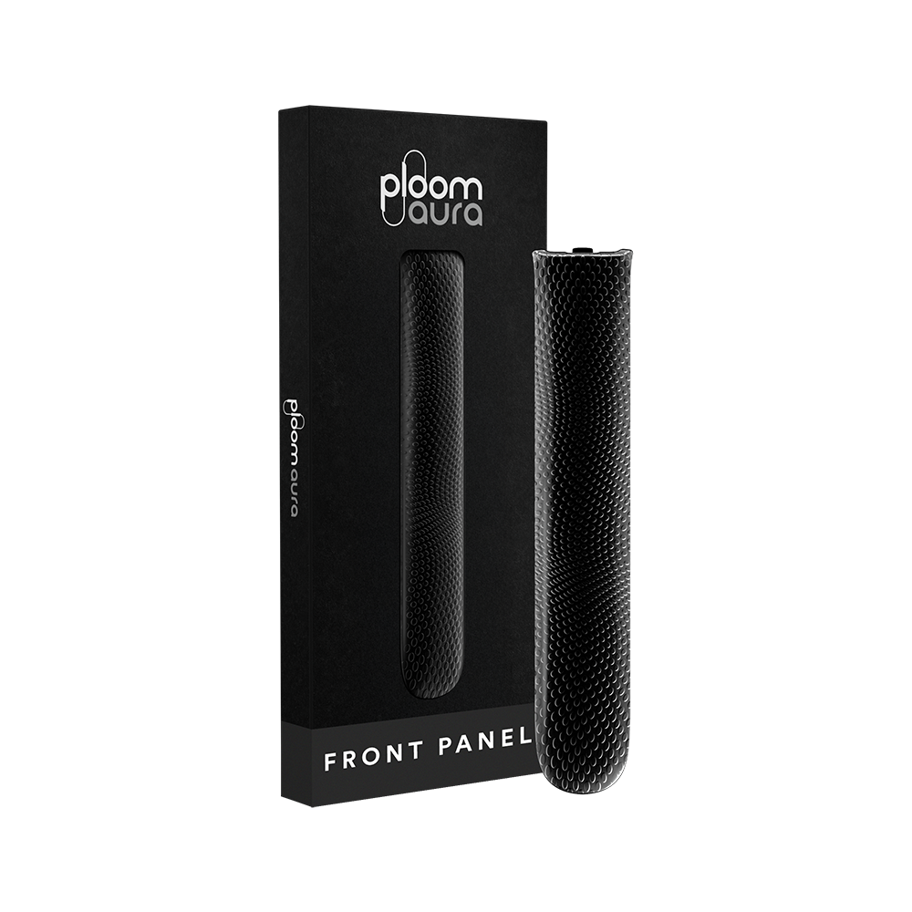 Ploom AURA Front Panel Jet Black Augmented Pattern pack, featuring intricate dark patterns, modern design, and a bold, stylish personality.
