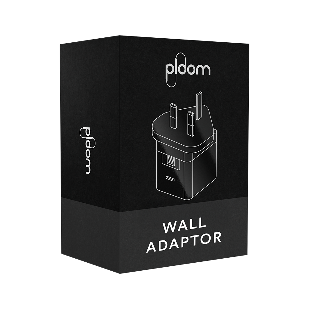 Ploom Wall Adaptor (Power Charger) packaging for [PLUG] market (side view)